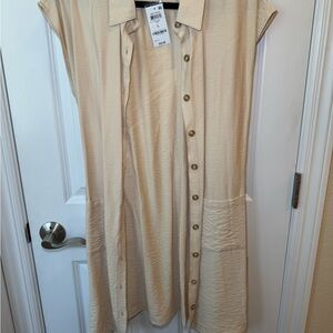 Beige Button-Down Mini Dress